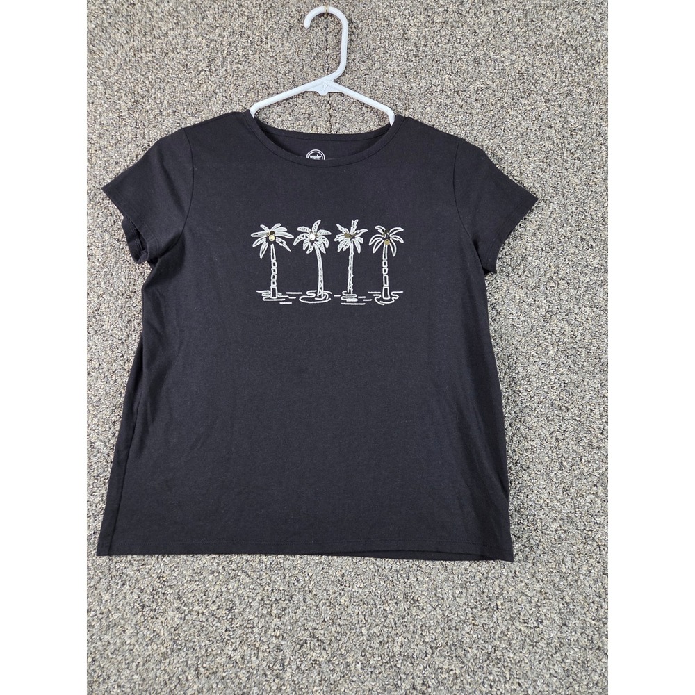Wonder Nation Graphic Tee Women XXL Black‎ Excellent Palm Trees Short Sleeve